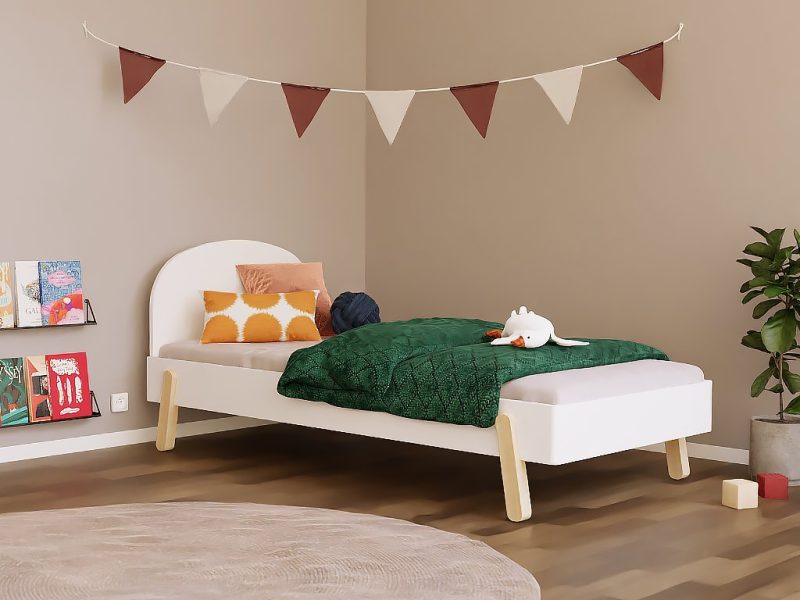 Eenpersoonsbed NOVA voor kinderen met rond hoofdeinde 90x200 cm in Scandinavisch design