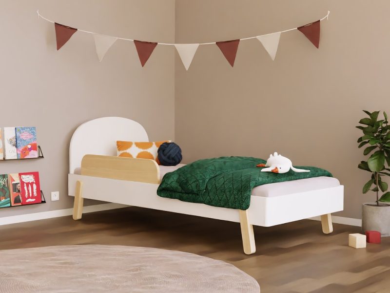 Eenpersoons kinderbed NOVA met rond hoofdeinde en zijwand 90x200 cm in Scandinavisch design