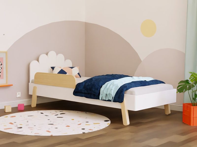 NOVA kinderbed, eenpersoons, met gebogen hoofdeinde en zijwand 90x200cm in Scandinavisch design