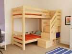Houten stapelbed ATLAS met vooraan geplaatste opbergtrap