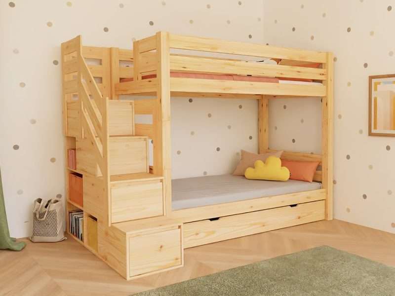 Houten stapelbed ATLAS met zijwaartse opbergladder